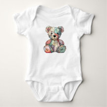 Patchwork Style Baby Bear & Heart Motif