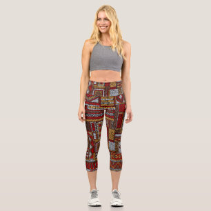 Patchwork Style bestickt Ethnic Print Capri Leggings