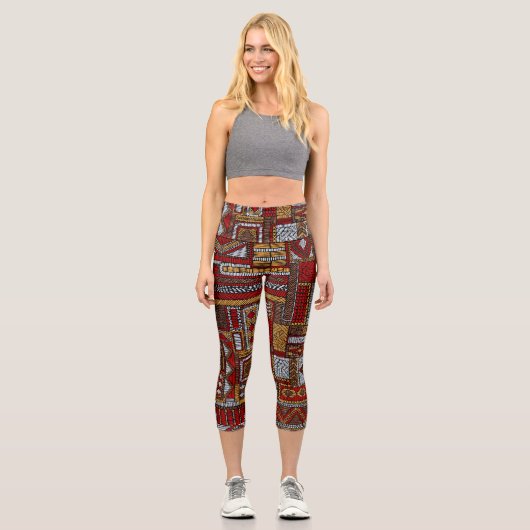 Patchwork Style bestickt Ethnic Print Capri Leggings (Vorderseite)
