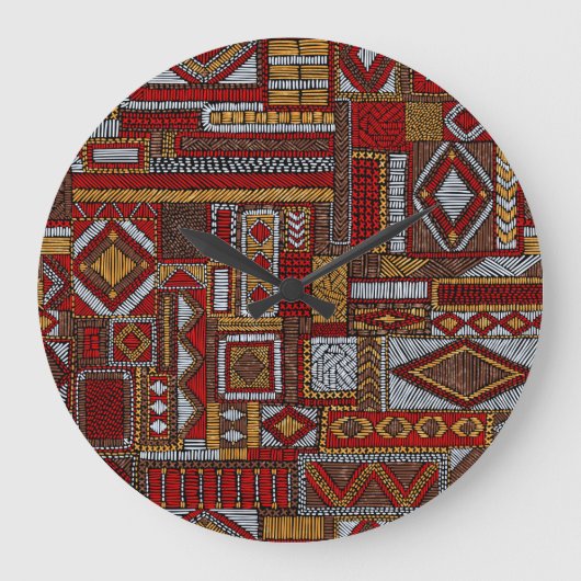Patchwork Style bestickt Ethnic Print Große Wanduhr (Vorderseite)