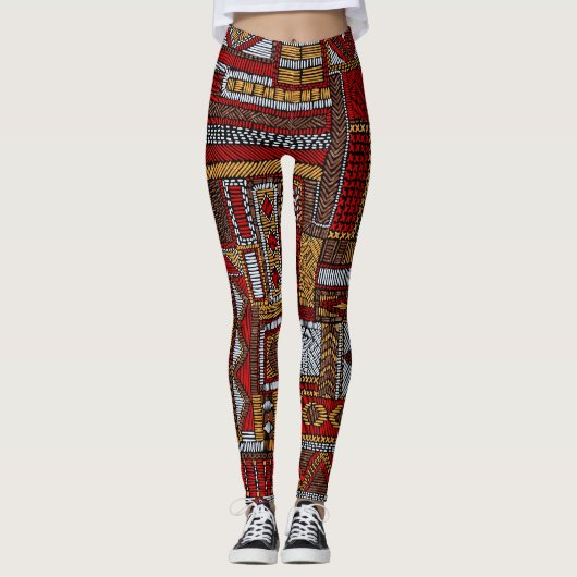Patchwork Style bestickt Ethnic Print Leggings (Vorderseite)