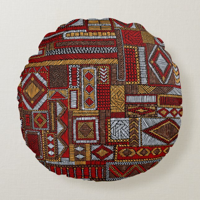 Patchwork Style bestickt Ethnic Print Rundes Kissen (Vorderseite)