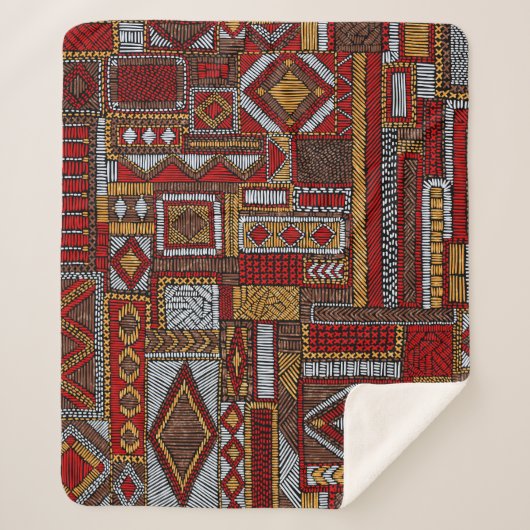 Patchwork Style bestickt Ethnic Print Sherpadecke (Vorderseite)
