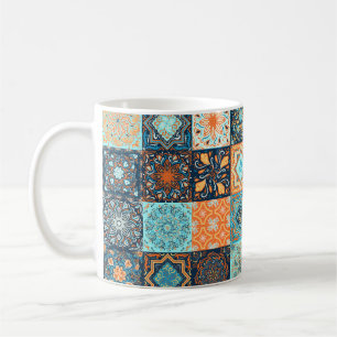 Patchwork Style. Nahtloses Muster aus 16 dekorativ Kaffeetasse
