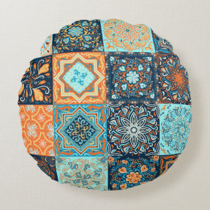 Patchwork Style. Nahtloses Muster aus 16 dekorativ Rundes Kissen