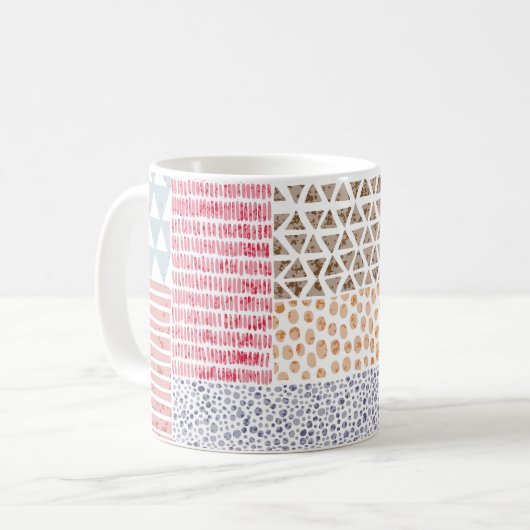 Patchwork Style Niedlich Doodle Muster Kaffeetasse (Vorderseite Links)