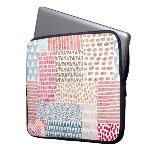 Patchwork Style Niedlich Doodle Muster Laptopschutzhülle (Vorderseite Links)