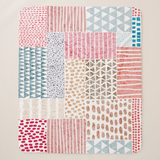 Patchwork Style Niedlich Doodle Muster Sherpadecke (Vorderseite)