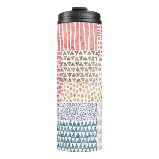 Patchwork Style Niedlich Doodle Muster Thermosbecher (Vorderseite)