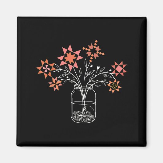 Patchwork sy Glas Lustiger Quiltblock Blumen Magnet (Vorne)