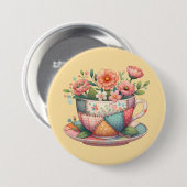 Patchwork-Teacup mit Whimsical-Blume Button (Vorne & Hinten)