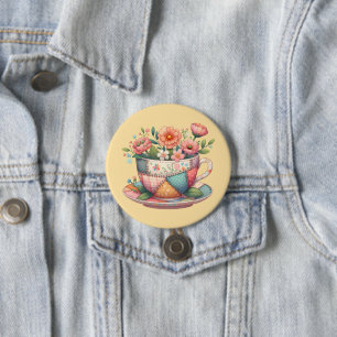 Patchwork-Teacup mit Whimsical-Blume Button
