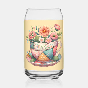 Patchwork-Teacup mit Whimsical-Blume Dosenglas