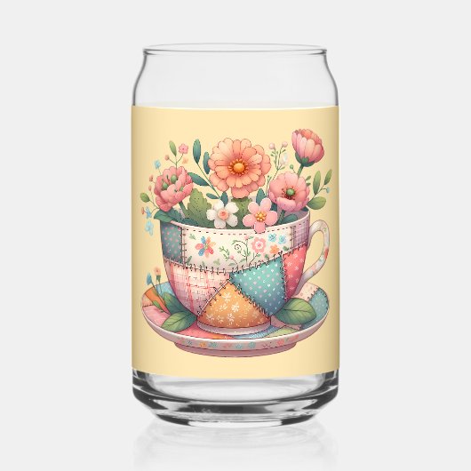 Patchwork-Teacup mit Whimsical-Blume Dosenglas (Rückseite)