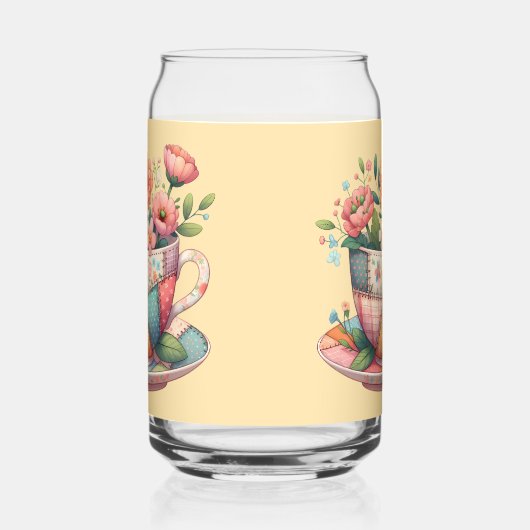 Patchwork-Teacup mit Whimsical-Blume Dosenglas (Rechts)