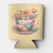 Patchwork-Teacup mit Whimsical-Blume Dosenkühler (Vorderseite)