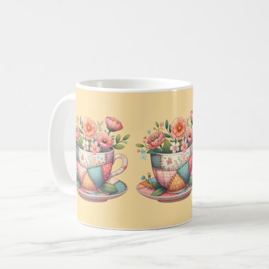 Patchwork-Teacup mit Whimsical-Blume Kaffeetasse (Vorderseite Links)