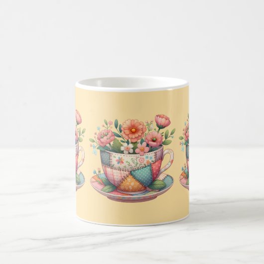 Patchwork-Teacup mit Whimsical-Blume Kaffeetasse (Mittel)