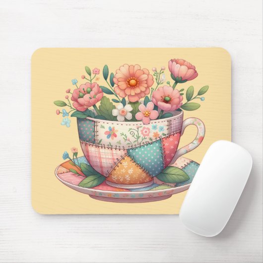 Patchwork-Teacup mit Whimsical-Blume Mousepad (Mit Mouse)