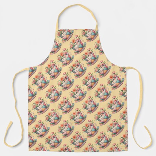 Patchwork-Teacup mit Whimsical-Blume Schürze (Vorderseite)