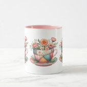 Patchwork-Teacup mit Whimsical-Blume Tasse (Zentrum)