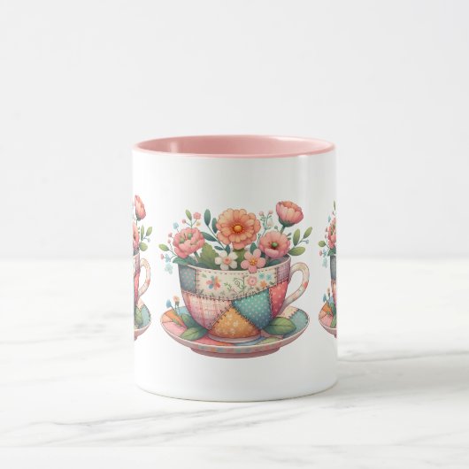Patchwork-Teacup mit Whimsical-Blume Tasse (Zentrum)