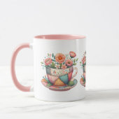 Patchwork-Teacup mit Whimsical-Blume Tasse (Links)