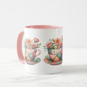 Patchwork-Teacup mit Whimsical-Blume Tasse (Vorderseite Links)