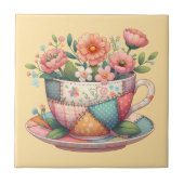 Patchwork Teacup with Whimsical Flowers Fliese (Vorderseite)