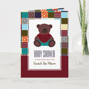 Patchwork Teddy Bear, Baby Shower Einladung