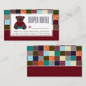 Patchwork Teddy Bear, Baby Shower Raffle Ticket Begleitkarte (Vorne/Hinten)