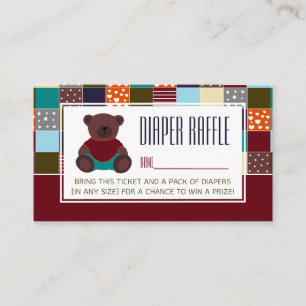 Patchwork Teddy Bear, Baby Shower Raffle Ticket Begleitkarte