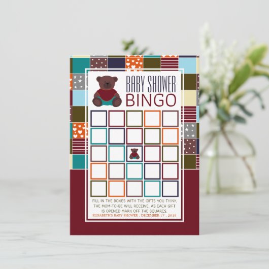 Patchwork Teddy Bear, Babydusche Bingo (Stehend Vorderseite)