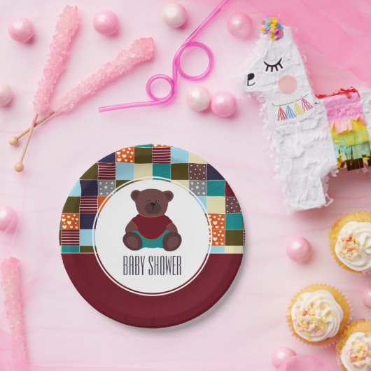 Patchwork Teddy Bear, Babydusche Pappteller (Party)
