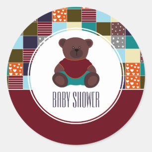 Patchwork Teddy Bear, Babydusche Runder Aufkleber