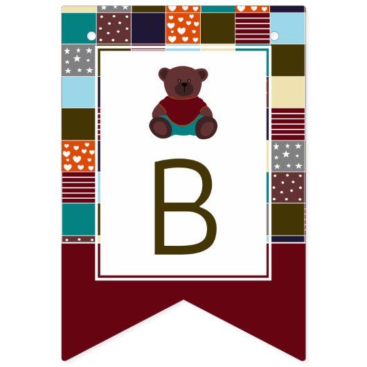 Patchwork Teddy Bear, Babydusche Wimpelkette (Dritte Fahne)