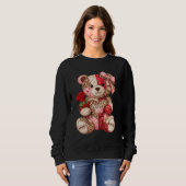 Patchwork-Teddybär-Valentinstag — Gewürfelter Leop Sweatshirt (Vorne ganz)