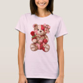 Patchwork-Teddybär-Valentinstag — Quilted Leopard T-Shirt (Vorderseite)