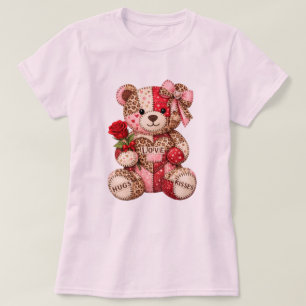 Patchwork-Teddybär zum Valentinstag — Gequilteter  T-Shirt