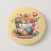 Patchwork-Teetasse mit fantastischen Blumen Button (Vorderseite)