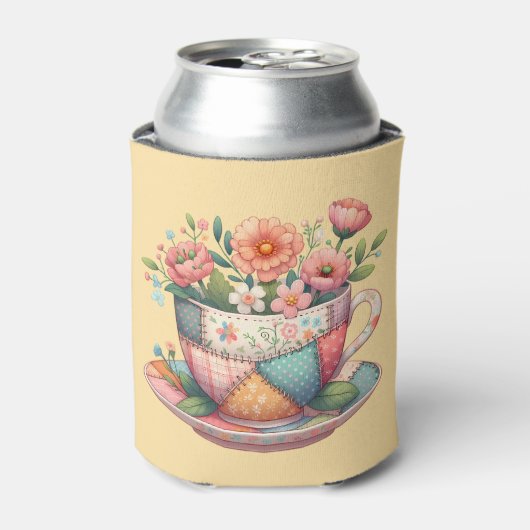 Patchwork-Teetasse mit fantastischen Blumen Dosenkühler (Kanne Vorderseite)