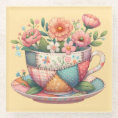 Patchwork-Teetasse mit fantastischen Blumen Glasuntersetzer (Vorderseite)
