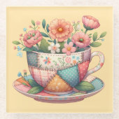 Patchwork-Teetasse mit fantastischen Blumen Glasuntersetzer (Vorderseite)