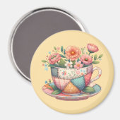 Patchwork-Teetasse mit fantastischen Blumen Magnet (Vorderseite/Rückseite)