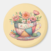Patchwork-Teetasse mit fantastischen Blumen Magnet (Vorne)