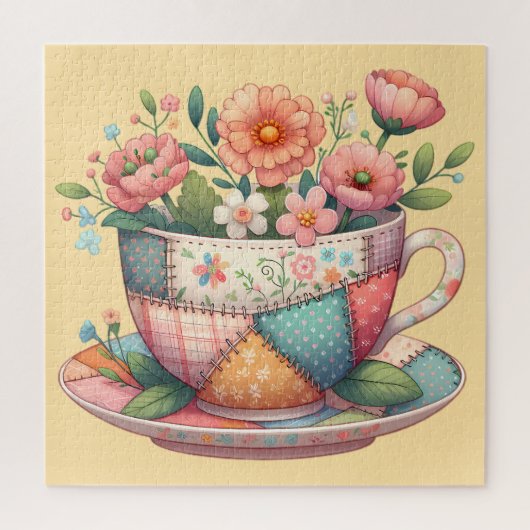 Patchwork-Teetasse mit fantastischen Blumen Puzzle (Vertikal)