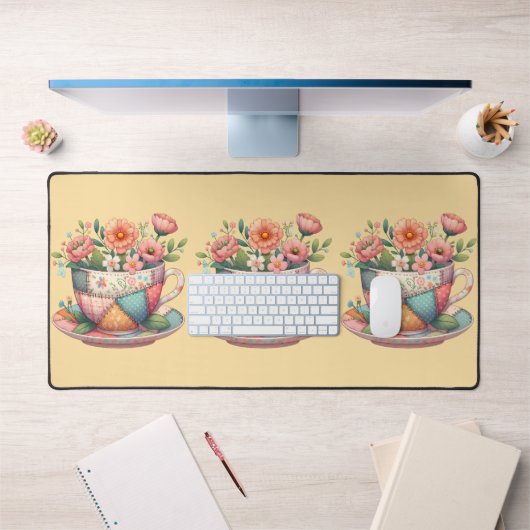 Patchwork-Teetasse mit fantastischen Blumen Schreibtischunterlage (Büro 1)