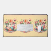 Patchwork-Teetasse mit fantastischen Blumen Schreibtischunterlage (Tastatur & Maus)