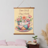 Patchwork-Teetasse mit fantastischen Blumen Wandteppich Mit Holzrahmen (Schlafzimmer)