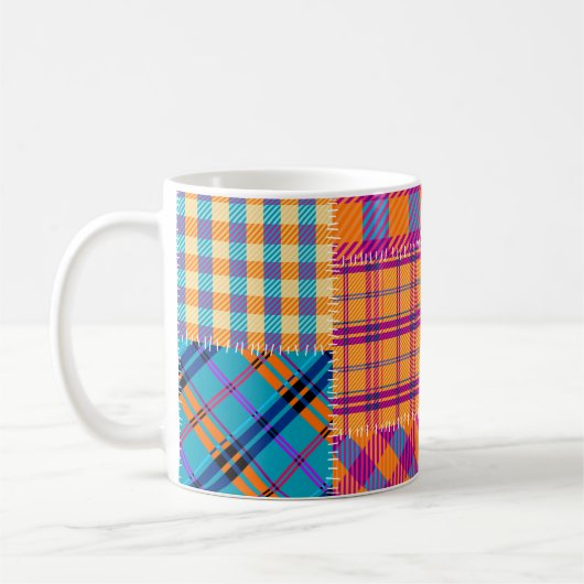 Patchwork-Textil: nahtloses Vintage-Muster. Kaffeetasse (Links)